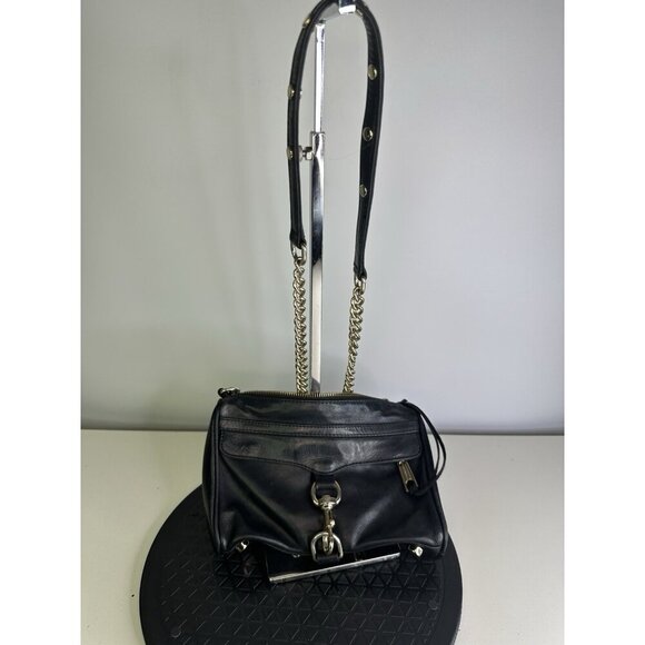 Rebecca-Minkoff-Navy-Leather-Mini-M.A.C-Crossbody-Bag-Gold-Chain-Shoulder - Picture 7 of 7